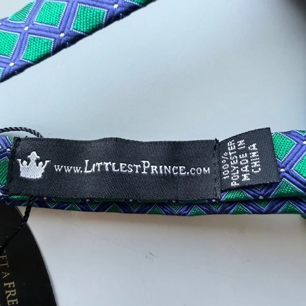 Littlest Prince Bow Tie Set Father & Son Green Blue Polyester Adjustable Pattern